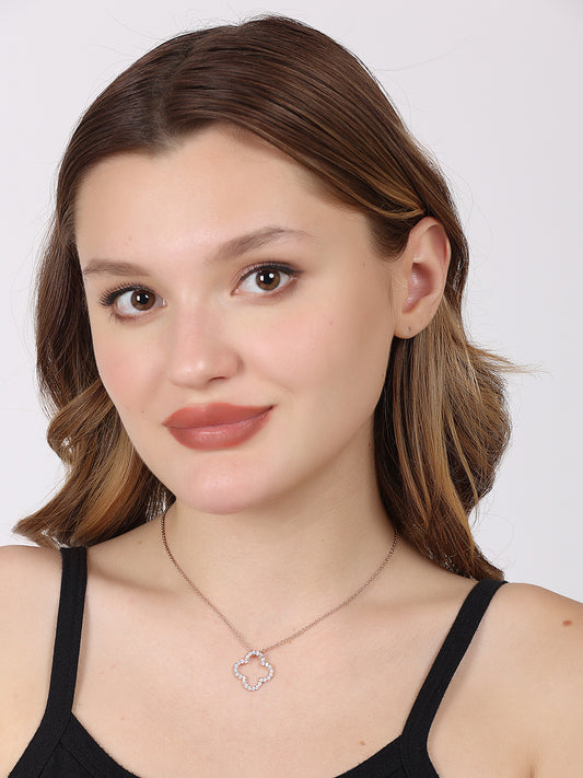 Rosรฉ Gold Plated Clover Silver Necklace