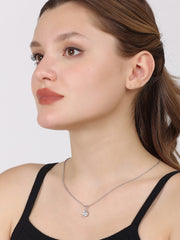 Round Solitaire Sterling Silver Pendant Necklace