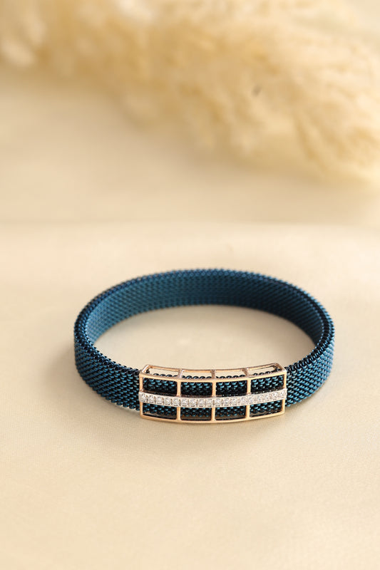 KIORAH Men Blue & Rose Gold-Toned 925 Silver Mesh Bracelet-5.50 Gram