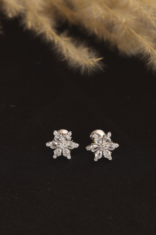Silver Snowflake Flower Stud Earrings (2.60 Gram)