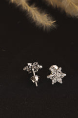 Silver Snowflake Flower Stud Earrings (2.60 Gram)