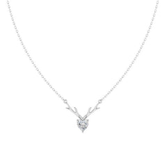 Sterling Silver CZ Deer Heart Pendant - Italian Design