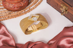 Rose Gold Cuff Mesh Bracelet with Geometric Diamond Inspired Design