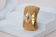 Rose Gold Cuff Mesh Bracelet with Geometric Diamond Inspired Design