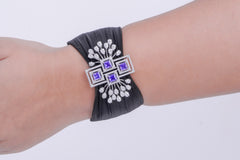 925 Silver Women's Bracelet with Purple Square Gemstones & Diamond-Inspired Design – 6.50g Pure Silver, Luxury Statement Jewelry