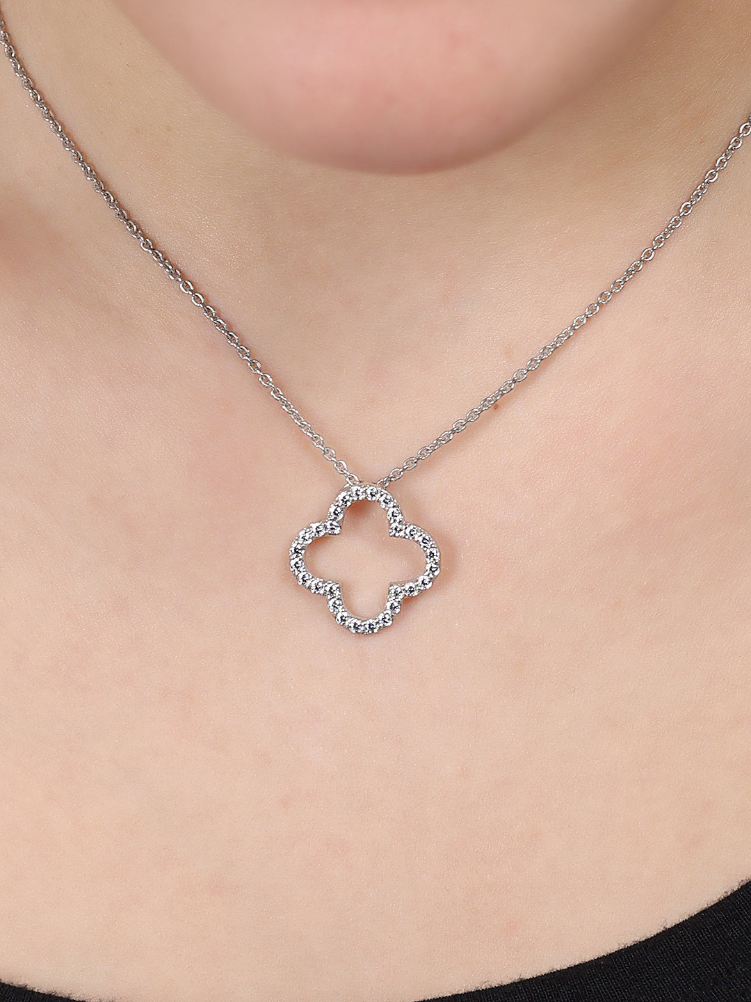 925 Silver Hollow Clover or Heart Necklace with Stone Accents