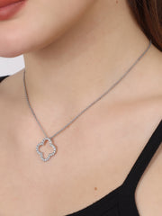 925 Silver Hollow Clover or Heart Necklace with Stone Accents