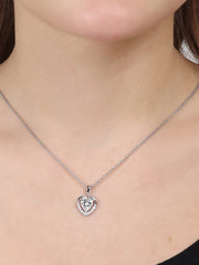 Sterling Silver Round American Diamond Heart Pendant Necklace