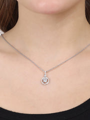 Sterling Silver Classic Round Halo Set With Necklace