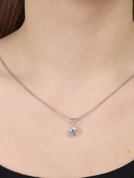 Round Solitaire Sterling Silver Pendant Necklace