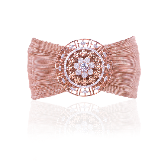 Geometric Rose Gold Mesh Bracelet with Diamond Accent