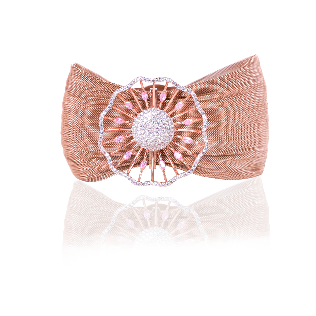 925 Silver Women's Bracelet – Rose Gold Finish, Floral Design