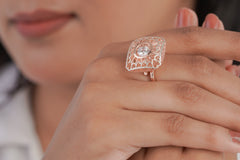 Rose Gold Sterling Silver Ring | Dancing Diamond Ring (5.50 Gram)