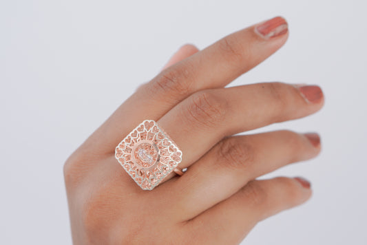 Rose Gold Sterling Silver Ring | Dancing Diamond Ring (5.50 Gram)