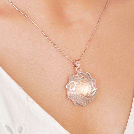 Rose Gold Flower Necklace - 925 Sterling Silver (6.5 gms)