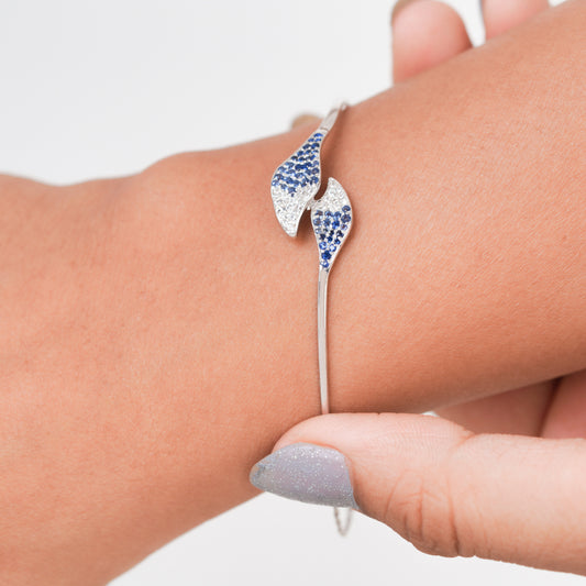 925 Silver Leaf Bracelet Blue and White Stone