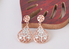 Rose Gold Floral Dangle Earrings (3.81 Gram)