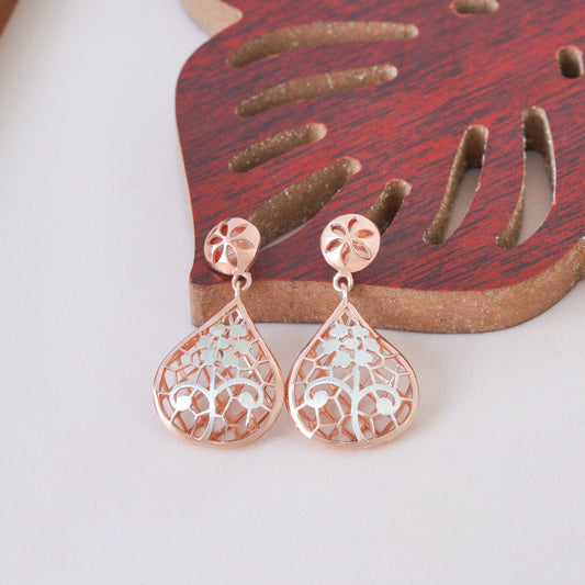 Rose Gold Floral Dangle Earrings (3.81 Gram)