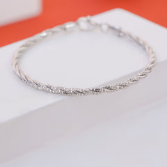 Women 925 Sterling Silver Rhodium Plated Fancy Double Chain Bracelet