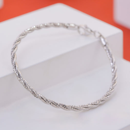 Women 925 Sterling Silver Rhodium Plated Fancy Double Chain Bracelet