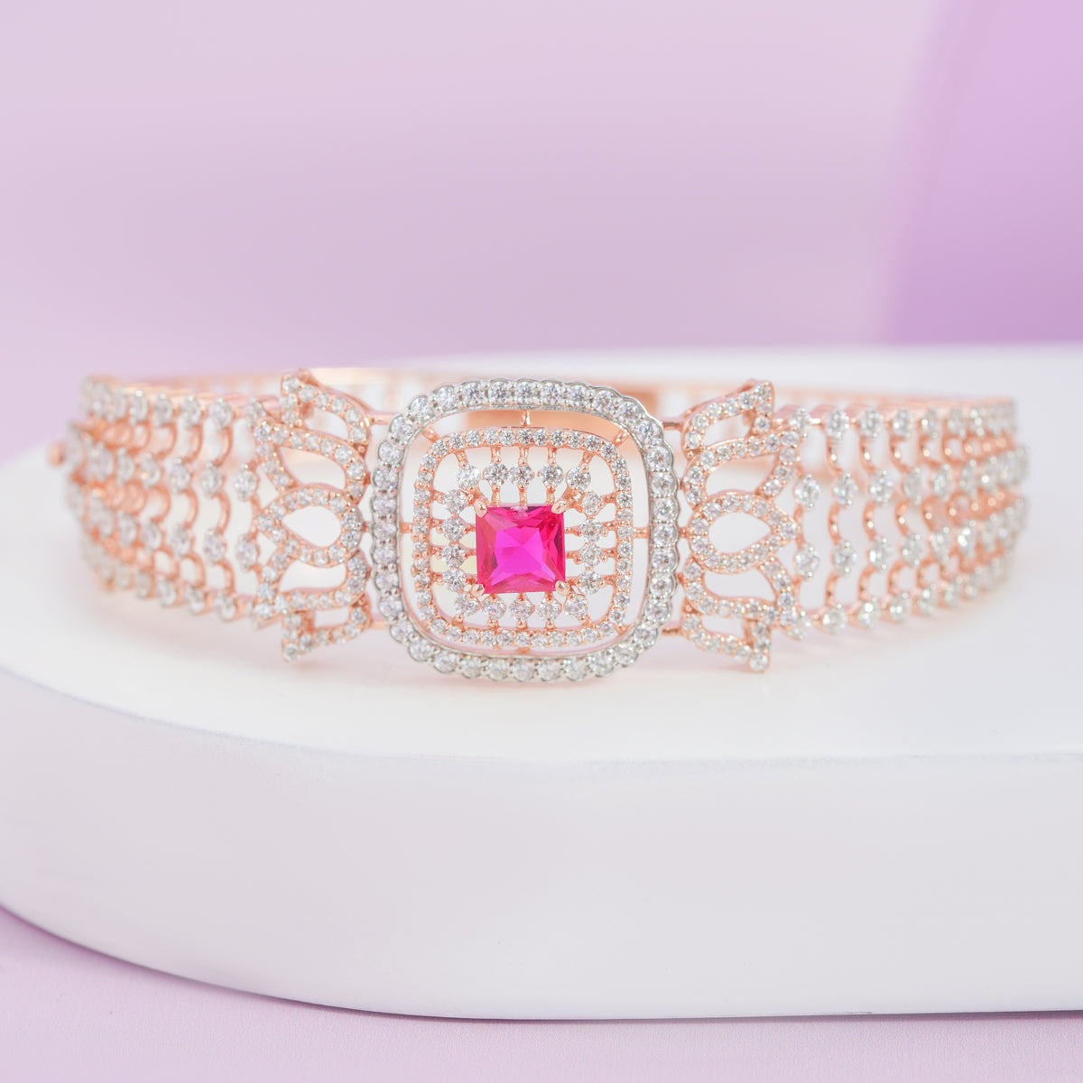 Rose Gold Ruby Stone Bracelet | 925 Sterling Silver (15.20 Gram)