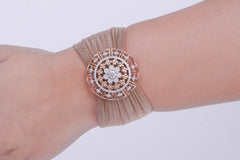 Geometric Rose Gold Mesh Bracelet with Diamond Accent