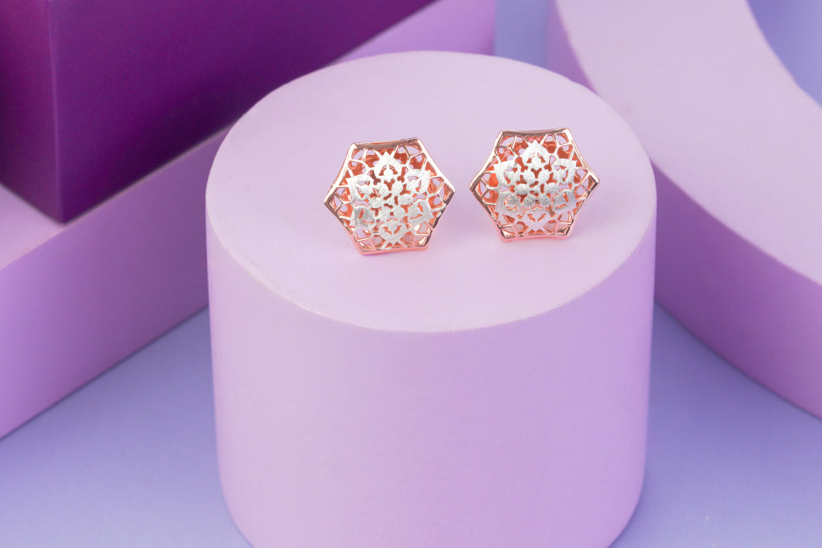 Rose Gold Hexagon Stud Earrings (3.20 Gram)