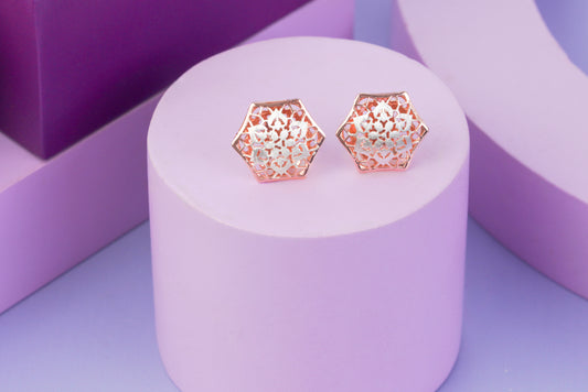 Rose Gold Hexagon Stud Earrings (3.20 Gram)