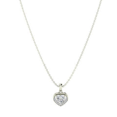 Sterling Silver Round American Diamond Heart Pendant Necklace